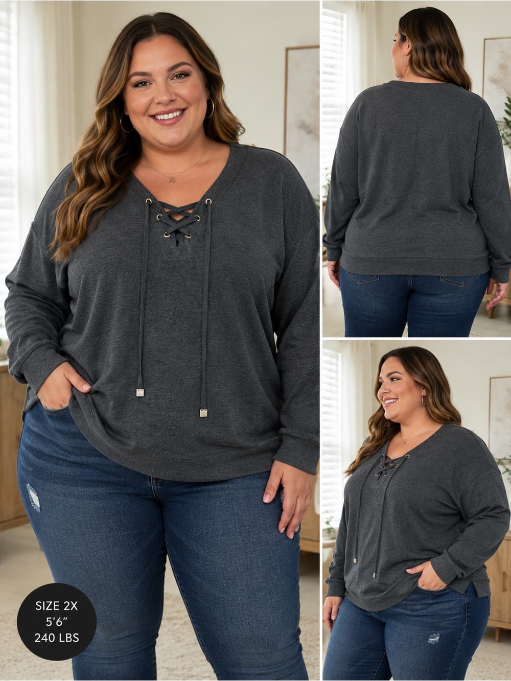 Calvin Klein Dark Gray Lace-Up Hoodie Drawstring Detail